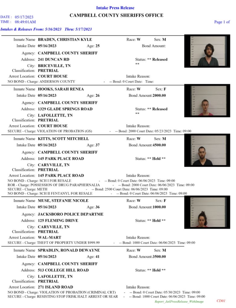 6 Names on May 17, 2023 Arrest Report WLAF